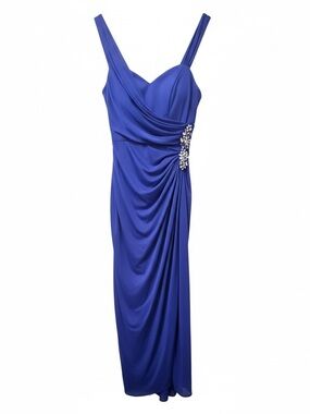 Cache Cobalt Blue Draped Maxi Dress with Jeweled Accent